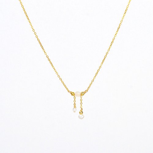 Collier fin minimaliste en or laminé 14k, pendentif en pierre de lune, zircon et perle d'eau douce