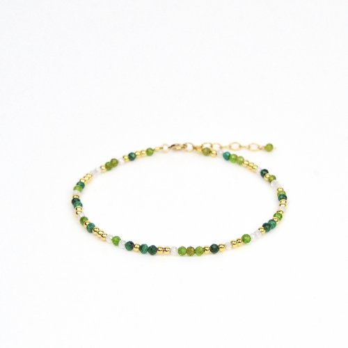 Bracelet de perles en pierres fines naturelles - malachite, diopside et zircon