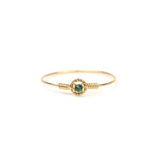 Bague très fine en or laminé 14k et malachite - bague cercle d'or