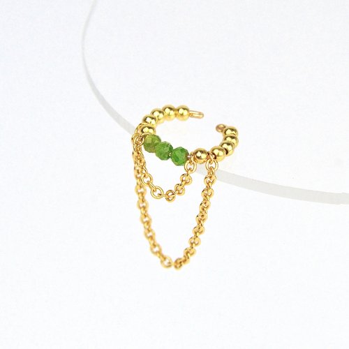 Bague d'oreille chaînettes en or laminé 14k et diopside - bague conque - bijoux d'oreilles sans perçage