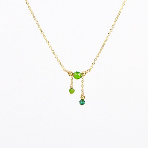 Collier fin minimaliste en or laminé 14k, pendentif en diopside et malachite