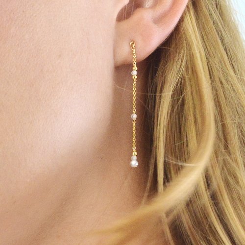 Boucles d'oreilles fines et longues en or laminé 14k et zircon naturel - boucles élégantes