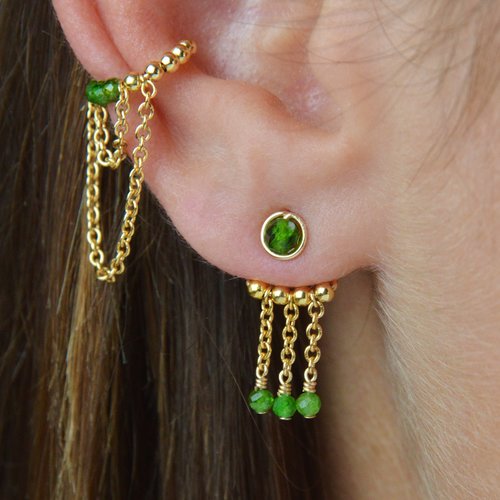Dos de boucle d'oreille frange en or laminé 14k et diopside - accessoires et bijoux d'oreilles