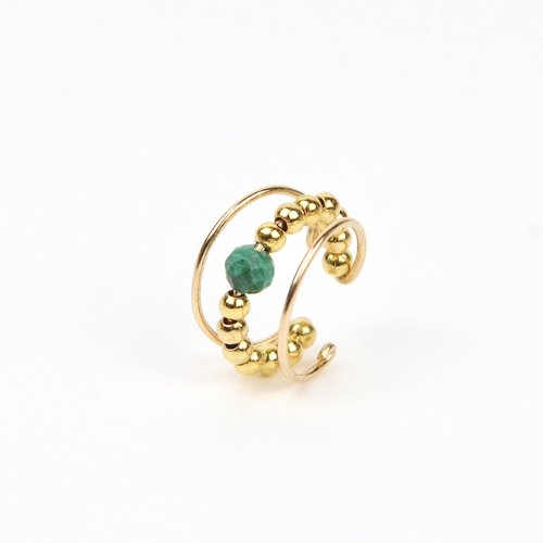 Bague d'oreille triple rang en or laminé 14k et malachite - ear cuff conque - bijoux d'oreilles sans perçage
