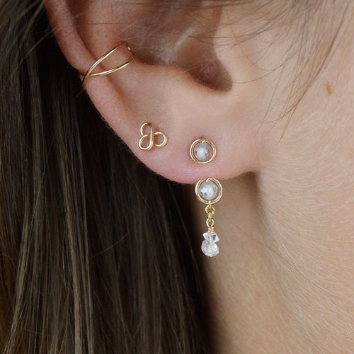 Dos de boucle d'oreille minimaliste en or laminé 14k, zircon et diamant d'herkimer - bijoux d'oreilles et accessoires