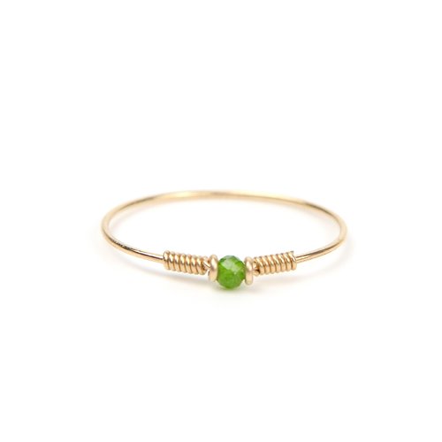 Bague fine minimaliste en gold filled et diopside - bague empilable