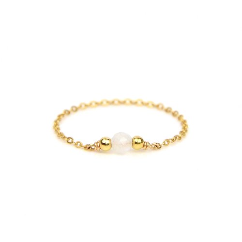 Bague fine en chaîne d'or laminé et pierre de lune - bague minimaliste