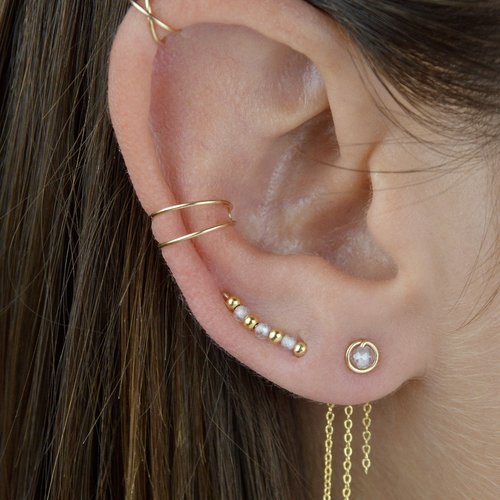 Boucle d'oreille climber en zircon et or laminé - bijou d'oreille effet grimpant