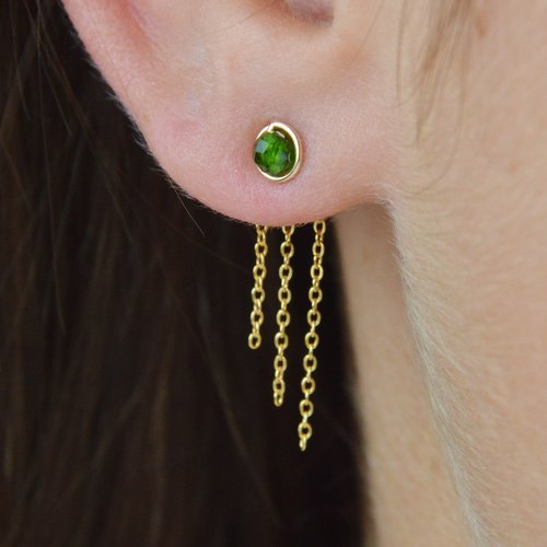Dos de boucle d'oreille minimaliste en fine chaînette d'or laminé 14k
