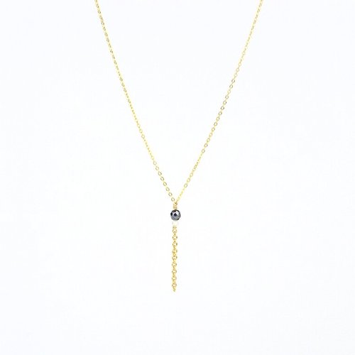 Collier fin en or laminé, pendentif chaîne en hématite et perle d'eau douce - collier lasso