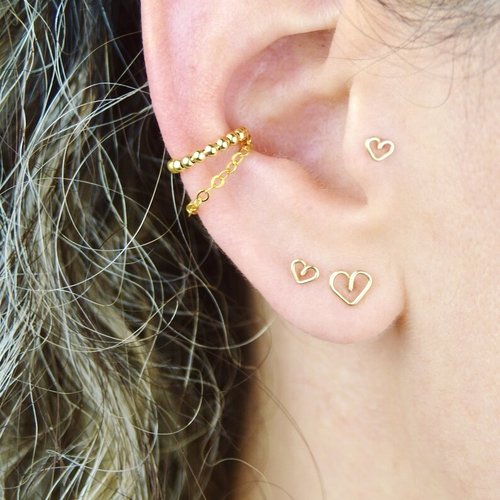 Puces d'oreilles coeur en or laminé - cadeaux pour femme - bijoux fins