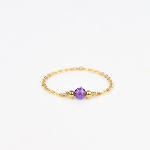 Bague en fine chaîne d'or laminé et améthyste - bague chaînette en or ou en argent 925 - bagues fines