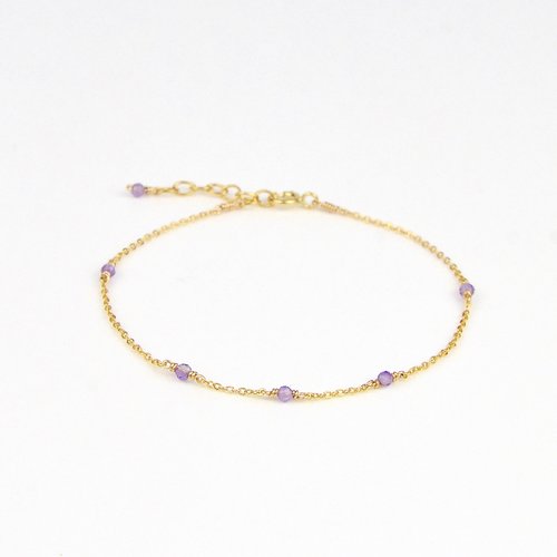 Bracelet fin multi-pierres en or laminé 14k et améthyste - bracelet minimaliste en argent 925 - bijoux fins en or