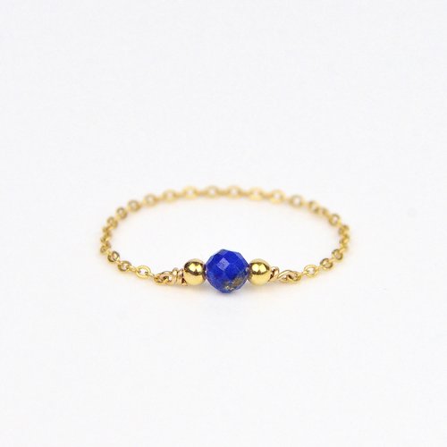 Bague fine chaîne en or laminé et lapis lazuli - bague chaînette minimaliste - disponible en or ou en argent 925
