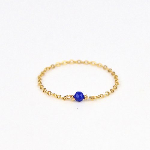 Bague fine chaîne en or laminé et lapis lazuli - bague chaînette en or ou en argent 925 - bague minimaliste
