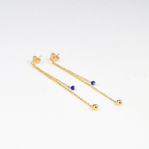 Boucles d'oreilles longues en fine chaîne d'or laminé 14k et lapis lazuli - boucles élégantes en argent 925 ou en or