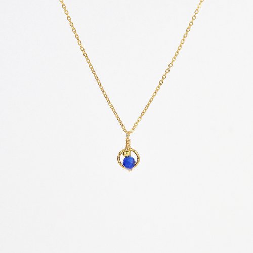 Collier fin en or laminé 14k, pendentif cercle d'or et lapis lazuli - collier fin en argent 925 ou en or - collier minimaliste