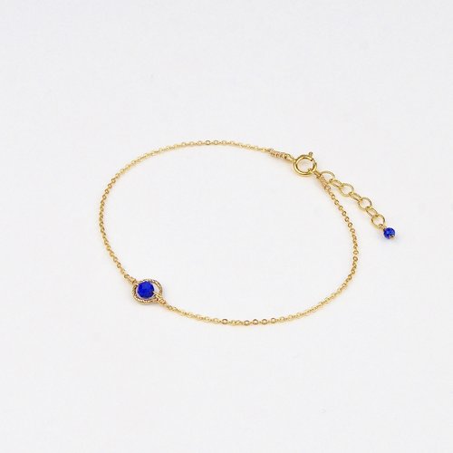 Bracelet fin en or laminé et lapis lazuli - bracelet minimaliste en argent 925 ou en or - pendentif anneau martelé en or
