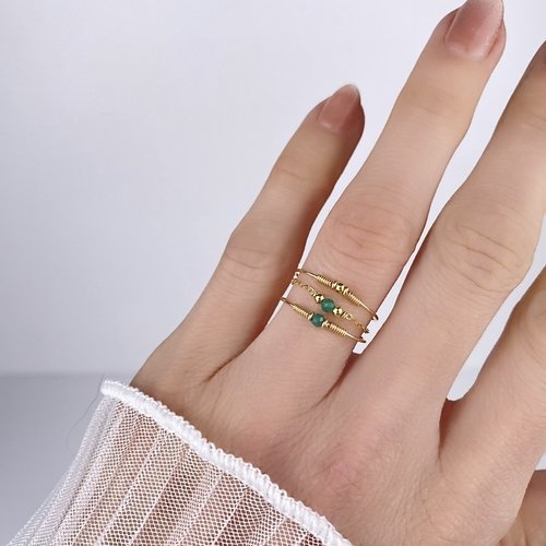 Trio de bagues fines empilables en or laminé et malachite - lot de bagues fines minimalistes en argent 925 ou en or