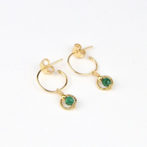 Petites créoles fines en or laminé 14k et malachite - créoles pendentif cercle d'or - boucles d'oreilles en argent 925 ou en or