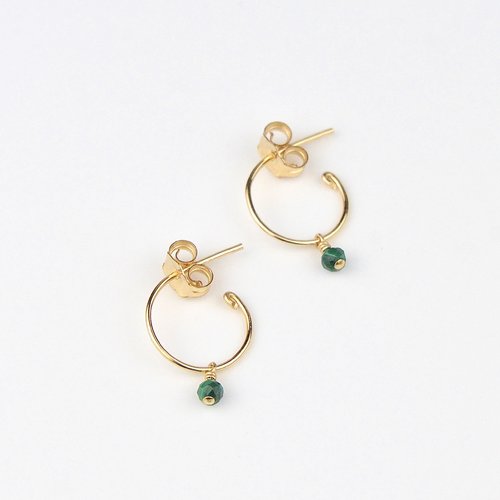 Petites créoles minimalistes en or laminé 14k et malachite - créoles fines en argent 925 ou en or - boucles d'oreilles fines