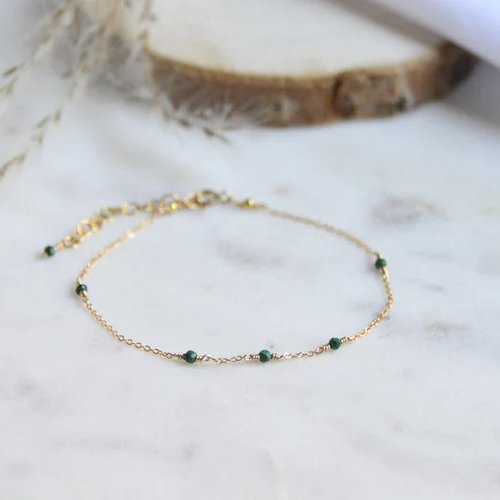 Bracelet fin multi-pierres en or laminé 14k et malachite - bijou minimaliste en argent 925 ou en or - bracelet pierres fines