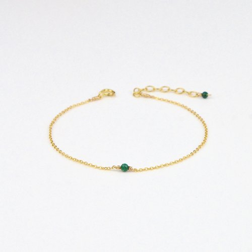 Bracelet très fin en or laminé 14k et malachite - bijou minimaliste en argent 925 ou en or - bracelet pierre fine naturelle