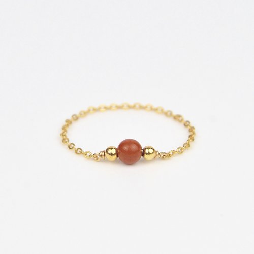 Bague fine chaîne d'or laminé et jaspe rouge - bague chaînette minimaliste en or ou en argent 925