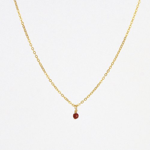Collier très fin en or laminé 14k et jaspe rouge - pendentif pierre fine - collier fin en argent 925 ou en or