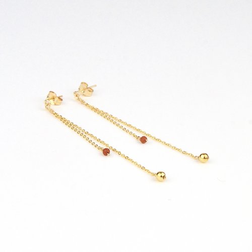 Boucles d'oreilles longues en fine chaîne en or laminé 14k et jaspe rouge - boucles d'oreilles élégantes en argent 925 ou en or