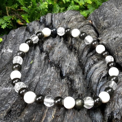 Hommes Femmes Bande Élastique Bracelet Blanc Howlith Gemme-Perles Hématite Bracelet 
