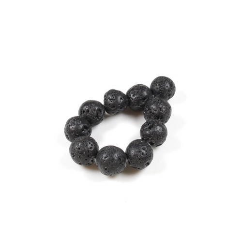 10 perles en pierre de lave naturelle noire +/- 8mm      lbp00341 