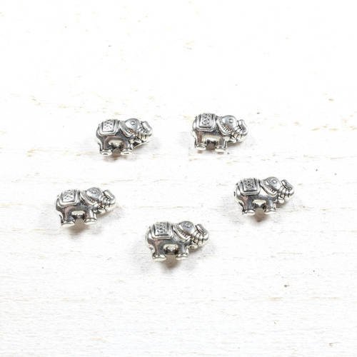 5 perles éléphant en métal couleur argenté 12 x 8.5mm 