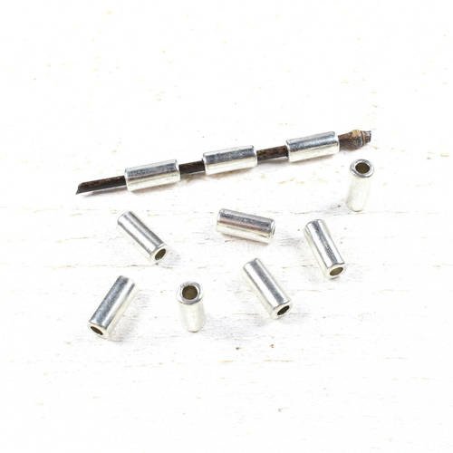 10 perles tube en métal couleur argenté +/- 11.5 x 5mm 