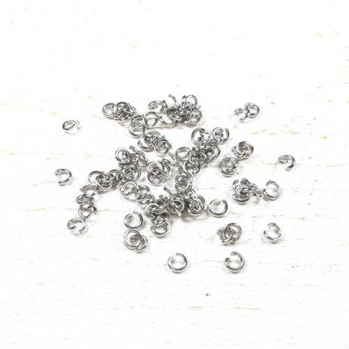 100 anneaux de jonction en acier inoxydable / inox +/ - 4 x 0.8mm 