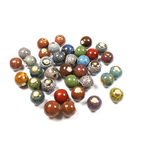 10 perles en porcelaine émaillées artisanales & multicolores +/- 10mm       lbp00111 
