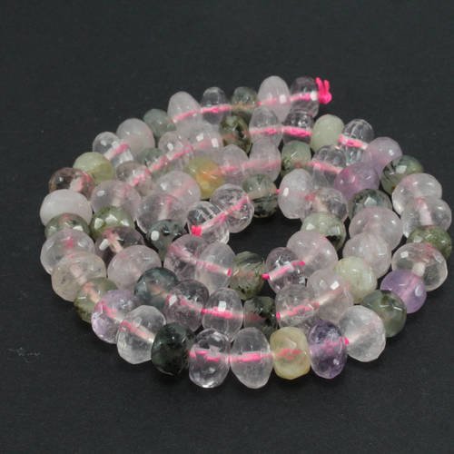 10 perles abacus de quartz rose, améthyste et prehnite mélangées +/- 8 à 10mm x 5 à 6mm     lbp00040 