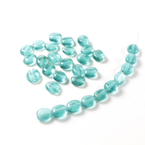 20 perles indiennes ovale plat artisanales en verre bleu  +/- 6 à 7mm x 5 à 6mm    lbp00565 
