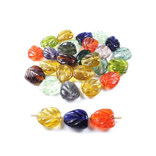 10 perles indiennes feuilles en verre multicolore  +/- 14mm x 13mm     lbp00584 