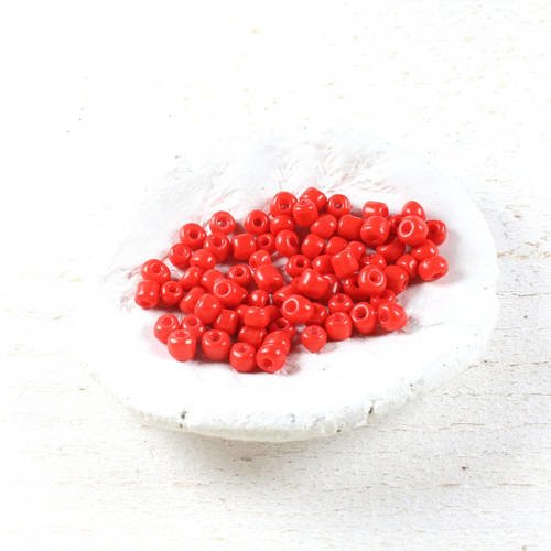 260 perles de rocaille rouge orangé +/- 4 à 5mm          lbp00077 