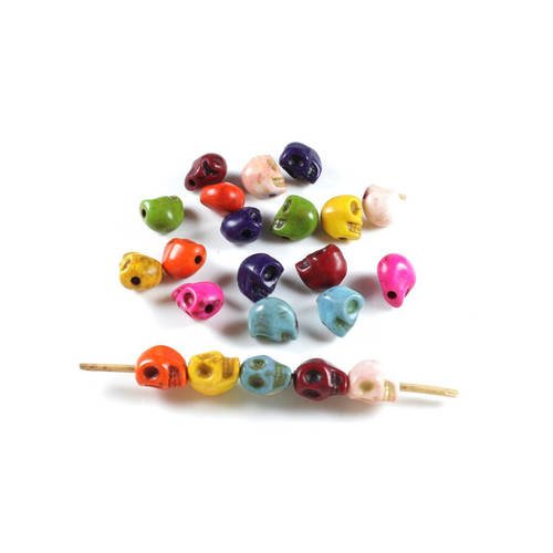 20 perles crâne / halloween en turquoise synthétique multicolore +/- 8 x 6 x 7mm        lbp00194 