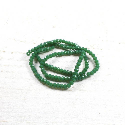35 perles en verre abacus facettées vert foncé +/- 3 à 4mm x 2.5 à 3mm 