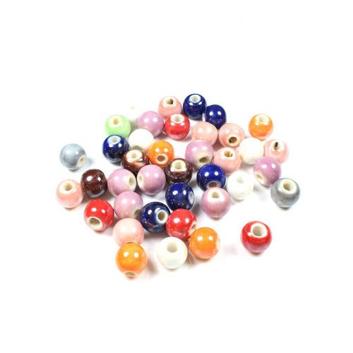 10 perles en porcelaine émaillées multicolores & artisanales +/- 8mm        lbp00114 