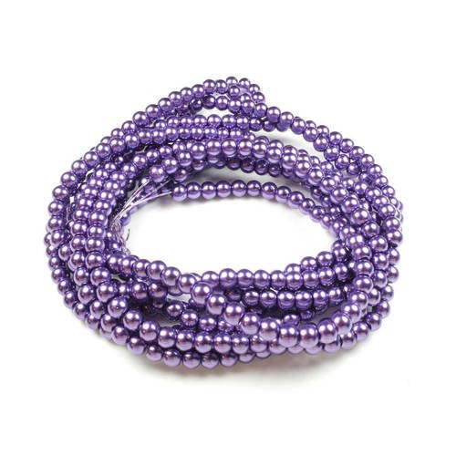 50 perles en verre nacré violet +/- 4mm 