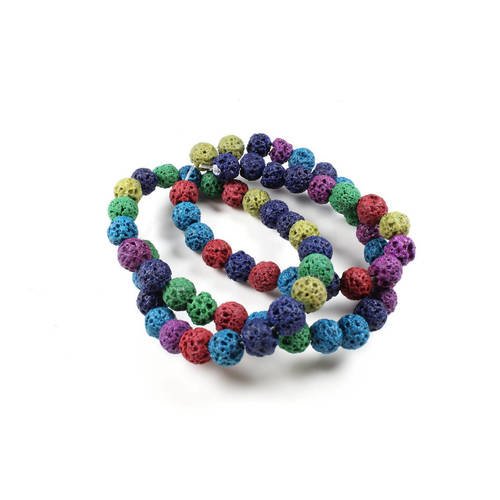 20 perles en pierre de lave naturelle multicolore +/- 6mm    lbp00042 