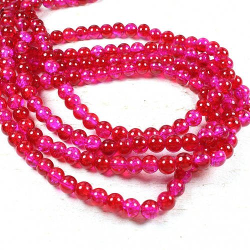 50 perles en verre craquelé bicolores rouge & rose 6mm 