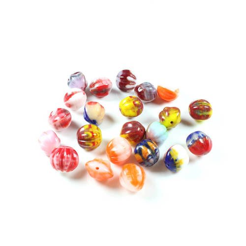 10 perles citrouille en verre multicolore +/- 10mm    lbp00670 
