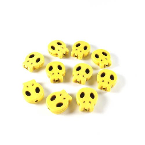 10 perles crâne plat en turquoise synthétique jaune  +/- 15 x 13 x 4mm 