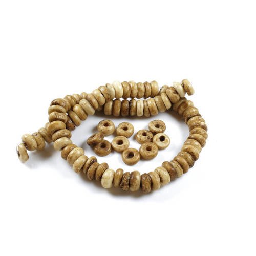 20 perles rondelles irrégulières en os naturel & artisanales  +/- 7 x 2 à 4mm     lbp00017 