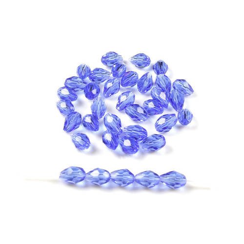 20 perles goutte facettée en verre bleu 6 x 4mm 